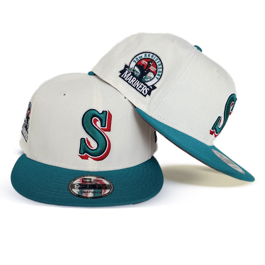 Off White Seattle Mariners Teal Visor 30th Anniversary Red Bottom New Era 9Fifty Snapback