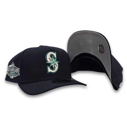 Navy Blue Seattle Mariners Curved Brim Gray Visor 2001 All Star Game New Era 9Fifty A-Frame Snapback