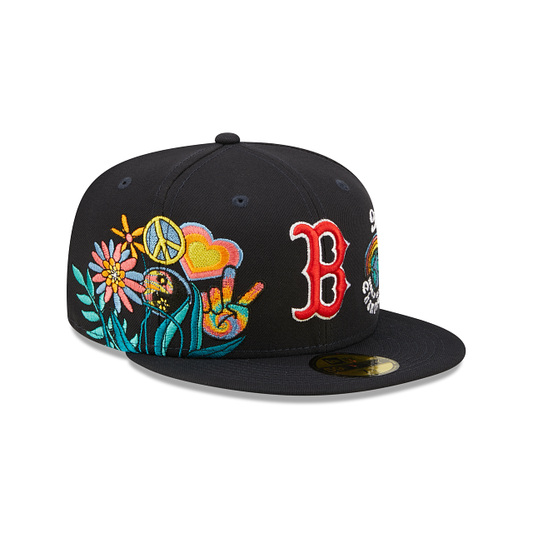 Navy Blue Boston Red Sox 9X World Series Champions Groovy Patch Blue Bottom 59FIFTY Fitted