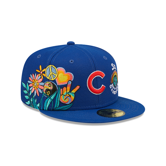 Royal Blue Chicago Cubs 3X World Series Champions Groovy Patch Blue Bottom 59FIFTY Fitted