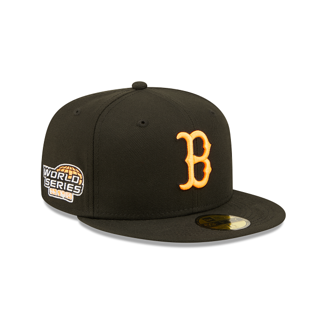 Black Boston Red Sox Neon Orange Snakeskin Bottom 2004 World Series Side Patch New Era 59Fifty Fitted