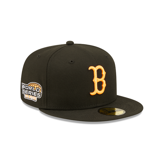 Black Boston Red Sox Neon Orange Snakeskin Bottom 2004 World Series Side Patch New Era 59Fifty Fitted