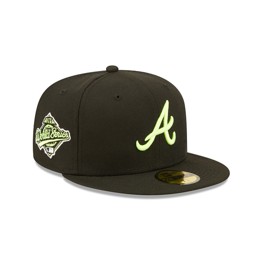 Black Atlanta Braves Neon Green Snakeskin Bottom 1995 World Series Side Patch New Era 59Fifty Fitted