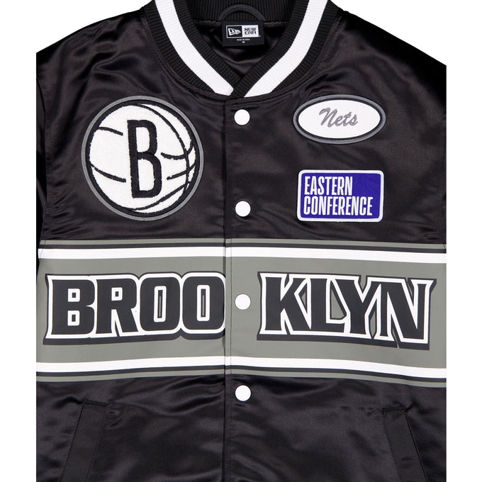 Black Brooklyn Nets Gray New Era Mens Rally Drive Medium Weight Satin Jacket