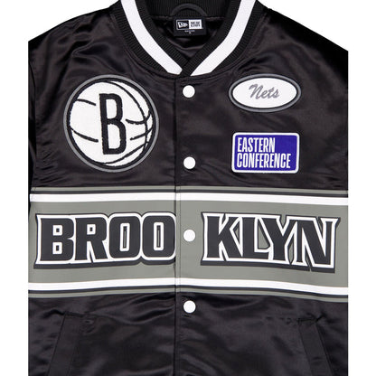 Black Brooklyn Nets Gray New Era Mens Rally Drive Medium Weight Satin Jacket