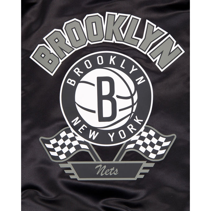 Black Brooklyn Nets Gray New Era Mens Rally Drive Medium Weight Satin Jacket