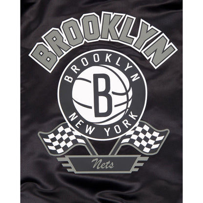 Black Brooklyn Nets Gray New Era Mens Rally Drive Medium Weight Satin Jacket