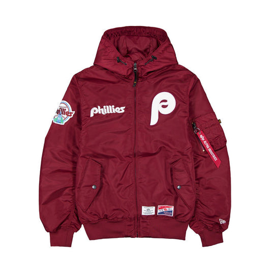 Burgundy Philadelphia Phillies Alpha Industries X New Era L-2B Hooded Bomber Jacket