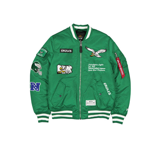 Green Philadelphia Eagles Alpha Industries Historic MA-1 New Era Bomber Jacket