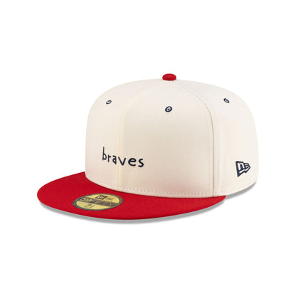 Off White Atlanta Braves X Micah Johnson Script Red Visor Gray Bottom New Era 59Fifty Fitted