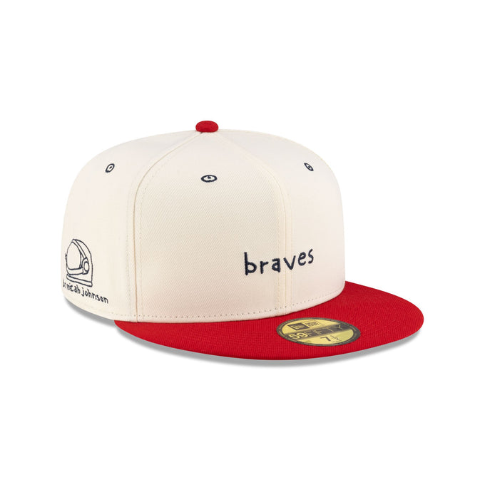 Off White Atlanta Braves X Micah Johnson Script Red Visor Gray Bottom New Era 59Fifty Fitted