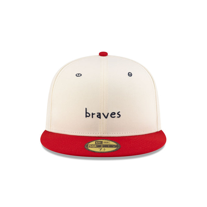 Off White Atlanta Braves X Micah Johnson Script Red Visor Gray Bottom New Era 59Fifty Fitted