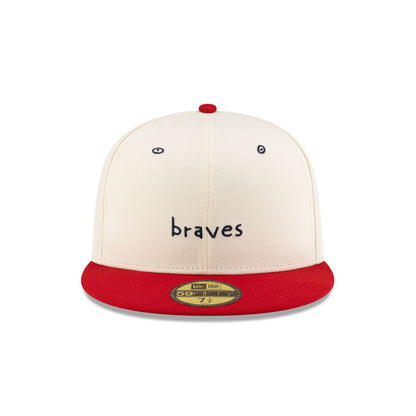 Off White Atlanta Braves X Micah Johnson Script Red Visor Gray Bottom New Era 59Fifty Fitted