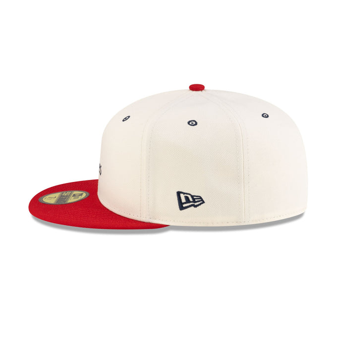 Off White Atlanta Braves X Micah Johnson Script Red Visor Gray Bottom New Era 59Fifty Fitted