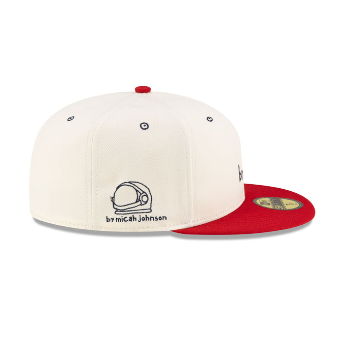 Off White Atlanta Braves X Micah Johnson Script Red Visor Gray Bottom New Era 59Fifty Fitted