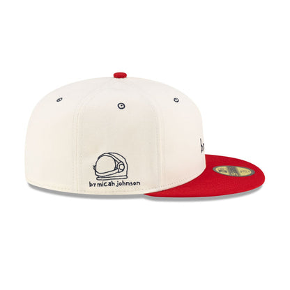 Off White Atlanta Braves X Micah Johnson Script Red Visor Gray Bottom New Era 59Fifty Fitted