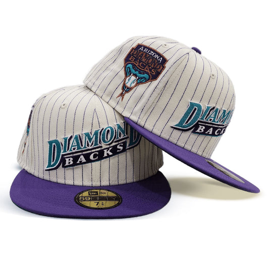 Off White Pinstripe Arizona Diamondbacks Purple Visor Green Bottom Arizona Diamondbacks Side Patch New Era 59Fifty Fitted