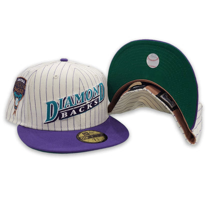 Off White Pinstripe Arizona Diamondbacks Purple Visor Green Bottom Arizona Diamondbacks Side Patch New Era 59Fifty Fitted