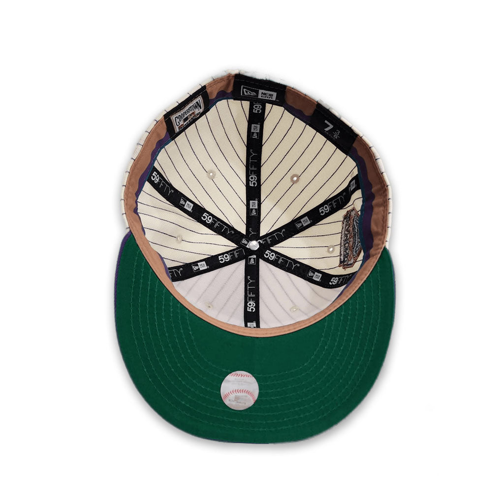 Off White Pinstripe Arizona Diamondbacks Purple Visor Green Bottom Arizona Diamondbacks Side Patch New Era 59Fifty Fitted