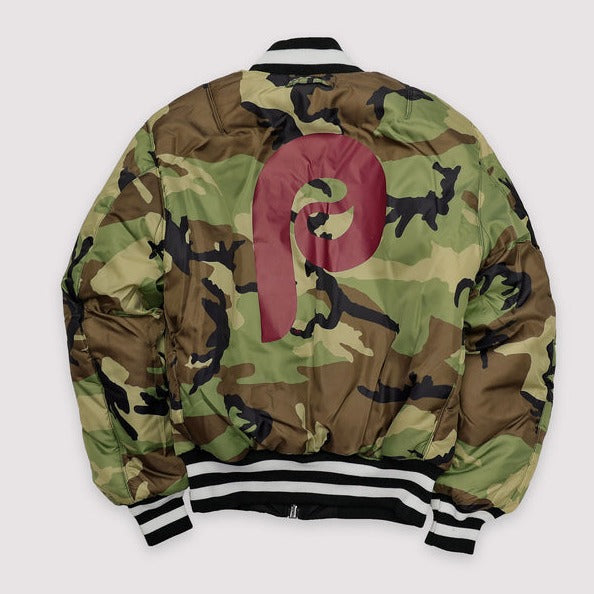 Black Philadelphia Phillies Alpha Industries X New Era Reversible MA-1 Bomber Jacket