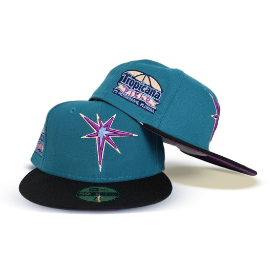 Aqua Tampa Bay Rays Black Visor Grape Purple Bottom Tropicana Field side Patch New Era 59Fifty Fitted