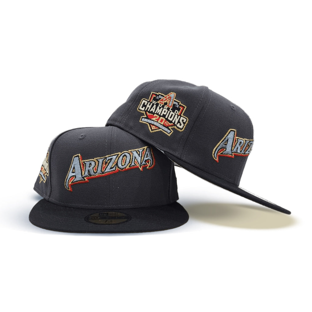 Dark Gray Script Arizona Diamondbacks Black Visor Soft Yellow Bottom 20th Anniversary Side Patch New Era 59Fifty Fitted