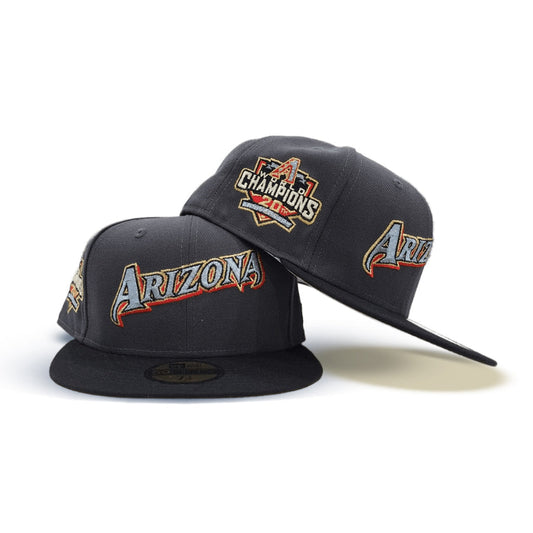 Dark Gray Script Arizona Diamondbacks Black Visor Soft Yellow Bottom 20th Anniversary Side Patch New Era 59Fifty Fitted