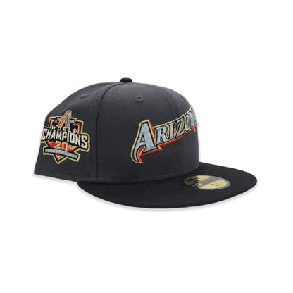 Dark Gray Script Arizona Diamondbacks Black Visor Soft Yellow Bottom 20th Anniversary Side Patch New Era 59Fifty Fitted
