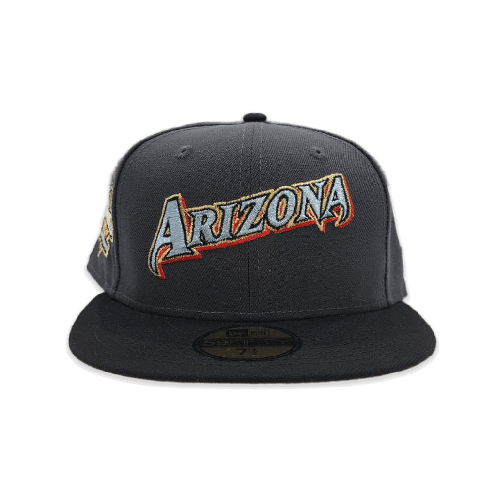 Dark Gray Script Arizona Diamondbacks Black Visor Soft Yellow Bottom 20th Anniversary Side Patch New Era 59Fifty Fitted