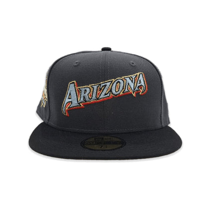 Dark Gray Script Arizona Diamondbacks Black Visor Soft Yellow Bottom 20th Anniversary Side Patch New Era 59Fifty Fitted