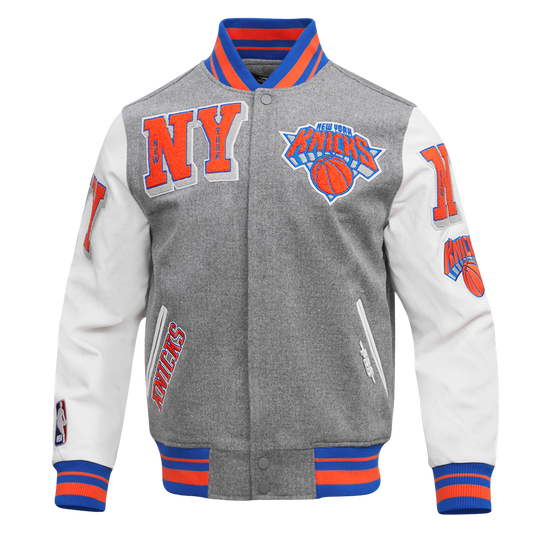 Gray New York Knicks Pro Standard Logo Mashup Wool Varsity Heavy Jacket