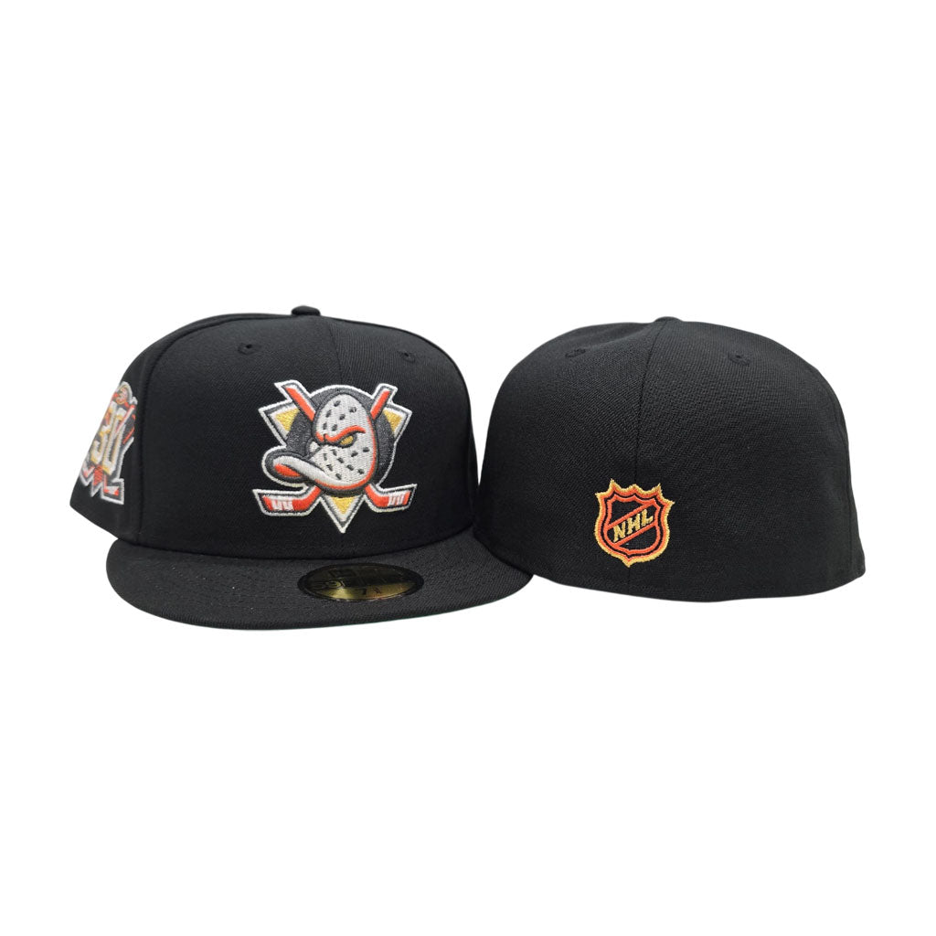 Black Anaheim Mighty Ducks Green Bottom 30th Anniversary Side Patch New Era 59Fifty Fitted