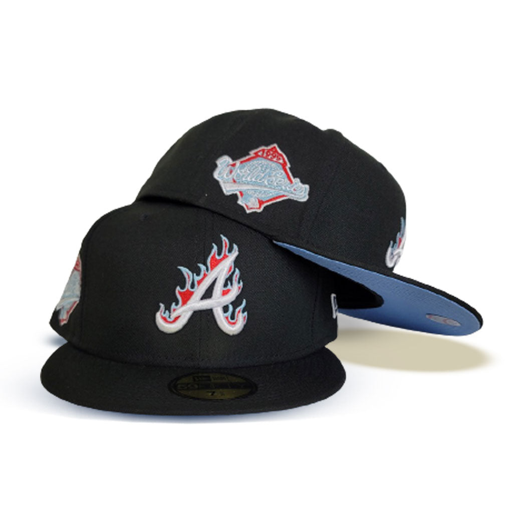 Black Atlanta Braves Flame Pattern Icy Blue Bottom 1995 World Series Side Patch New Era 59Fifty Fitted
