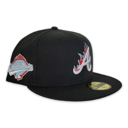 Black Atlanta Braves Flame Pattern Icy Blue Bottom 1995 World Series Side Patch New Era 59Fifty Fitted
