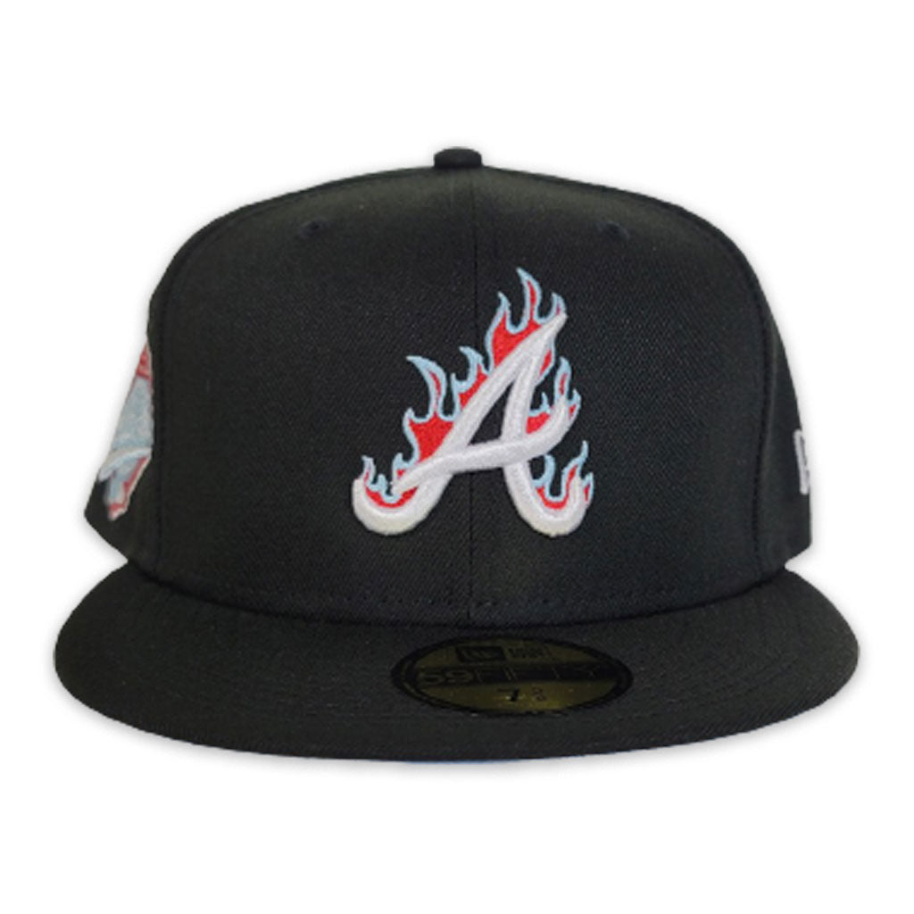Black Atlanta Braves Flame Pattern Icy Blue Bottom 1995 World Series Side Patch New Era 59Fifty Fitted