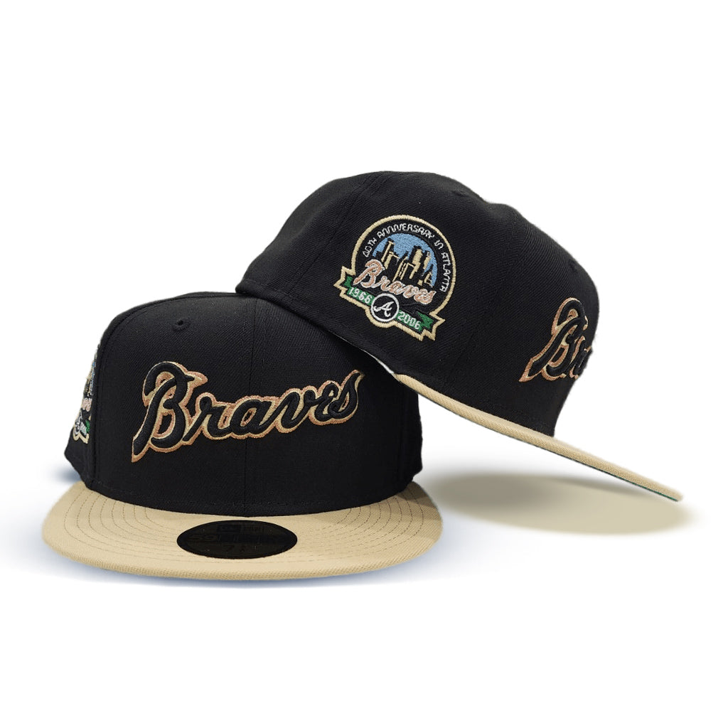 Black Atlanta Braves Vegas Gold Visor Green Bottom 40th Anniversary Side Patch New Era 59Fifty Fitted