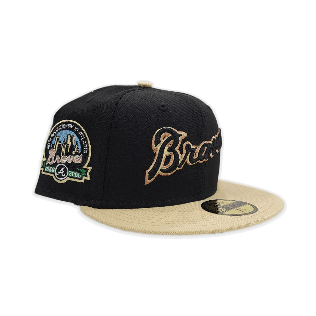 Black Atlanta Braves Vegas Gold Visor Green Bottom 40th Anniversary Side Patch New Era 59Fifty Fitted