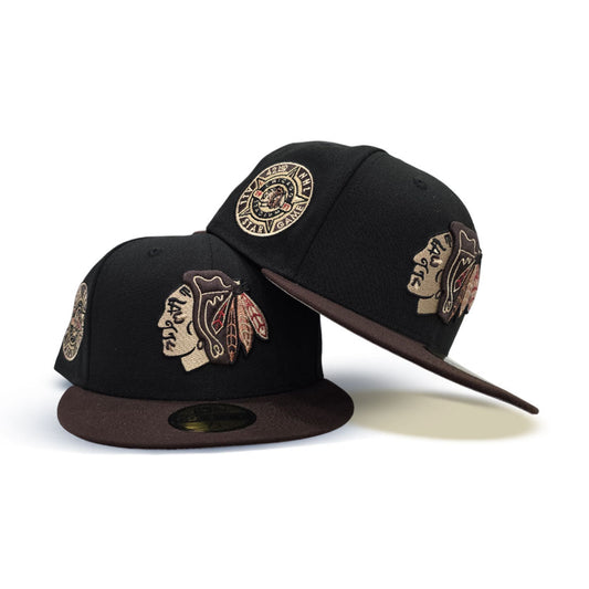 Black Chicago Blackhawks Brown Visor Gray Bottom 42nd All Star Game Side Patch New Era 59Fifty Fitted