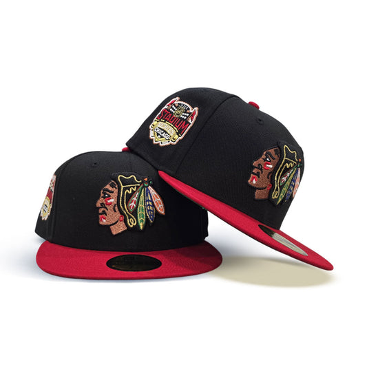 Black Chicago Blackhawks Red Visor Green Bottom 2014 Chicago Stadium Series Side Patch New Era 59Fifty Fitted