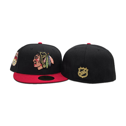 Black Chicago Blackhawks Red Visor Green Bottom 2014 Chicago Stadium Series Side Patch New Era 59Fifty Fitted