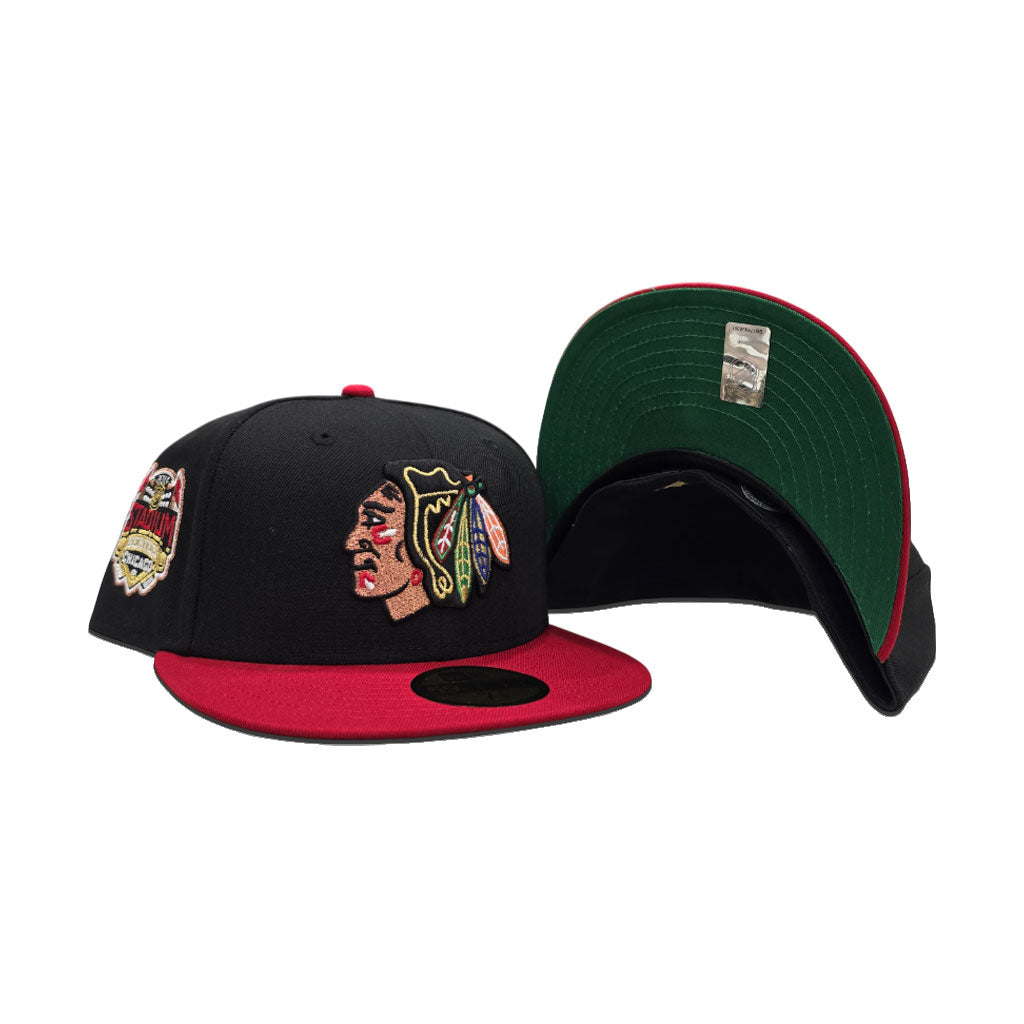 Black Chicago Blackhawks Red Visor Green Bottom 2014 Chicago Stadium Series Side Patch New Era 59Fifty Fitted