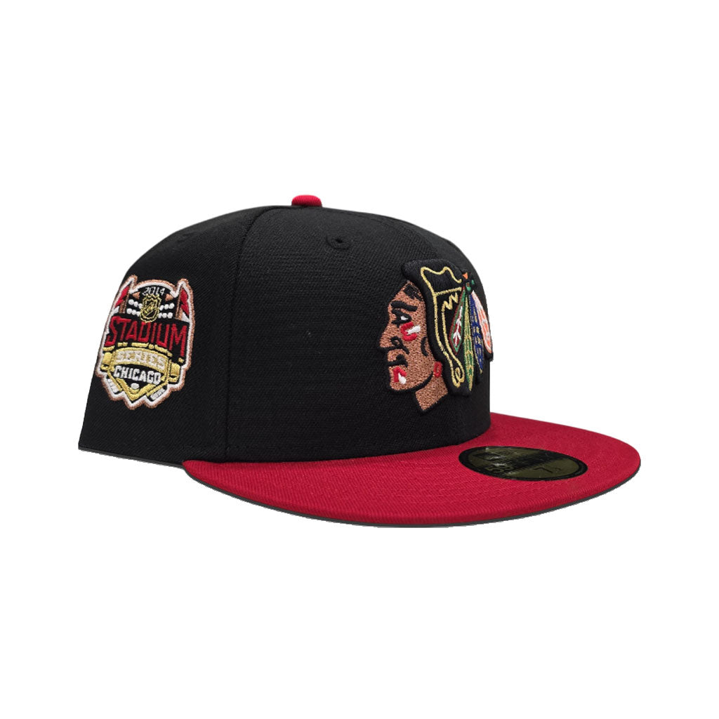 Black Chicago Blackhawks Red Visor Green Bottom 2014 Chicago Stadium Series Side Patch New Era 59Fifty Fitted