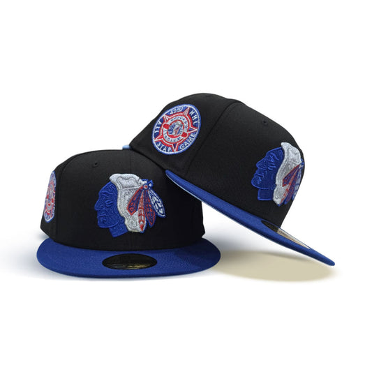 Black Green Chicago Blackhawks Royal Blue Visor Icy Blue Bottom 42nd All Star Game Side Patch New Era 59Fifty Fitted