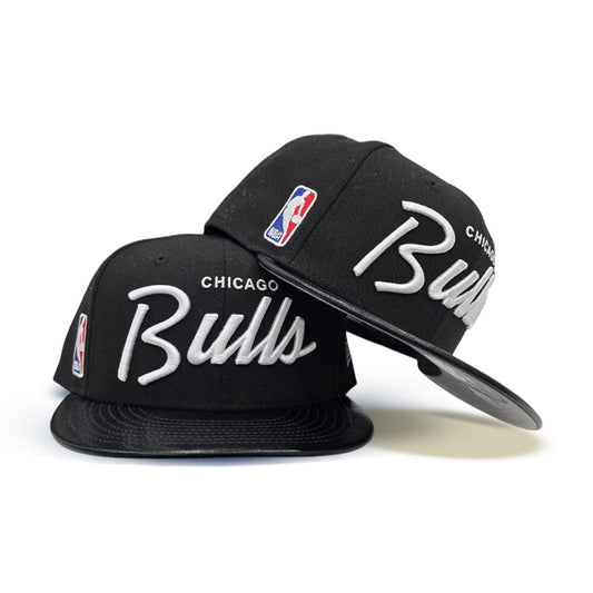 Black Chicago Bulls PU Black Leather Visor Gray Bottom NBA Logo Side Patch New Era 9Fifty Snapback
