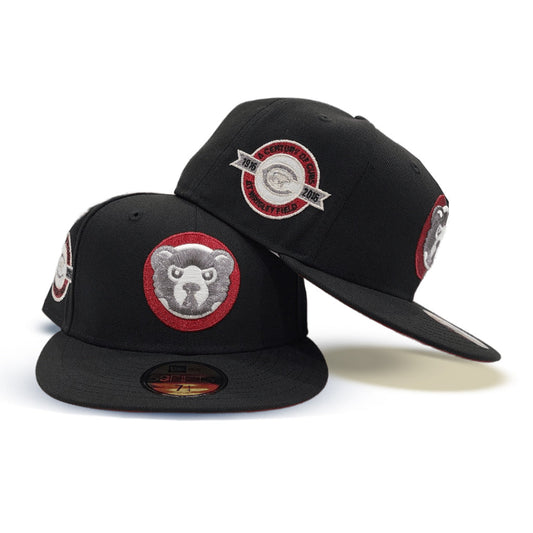 Black Chicago Cubs Red Bottom A Century Wrigley Field Side Patch New Era 59Fifty Fitted