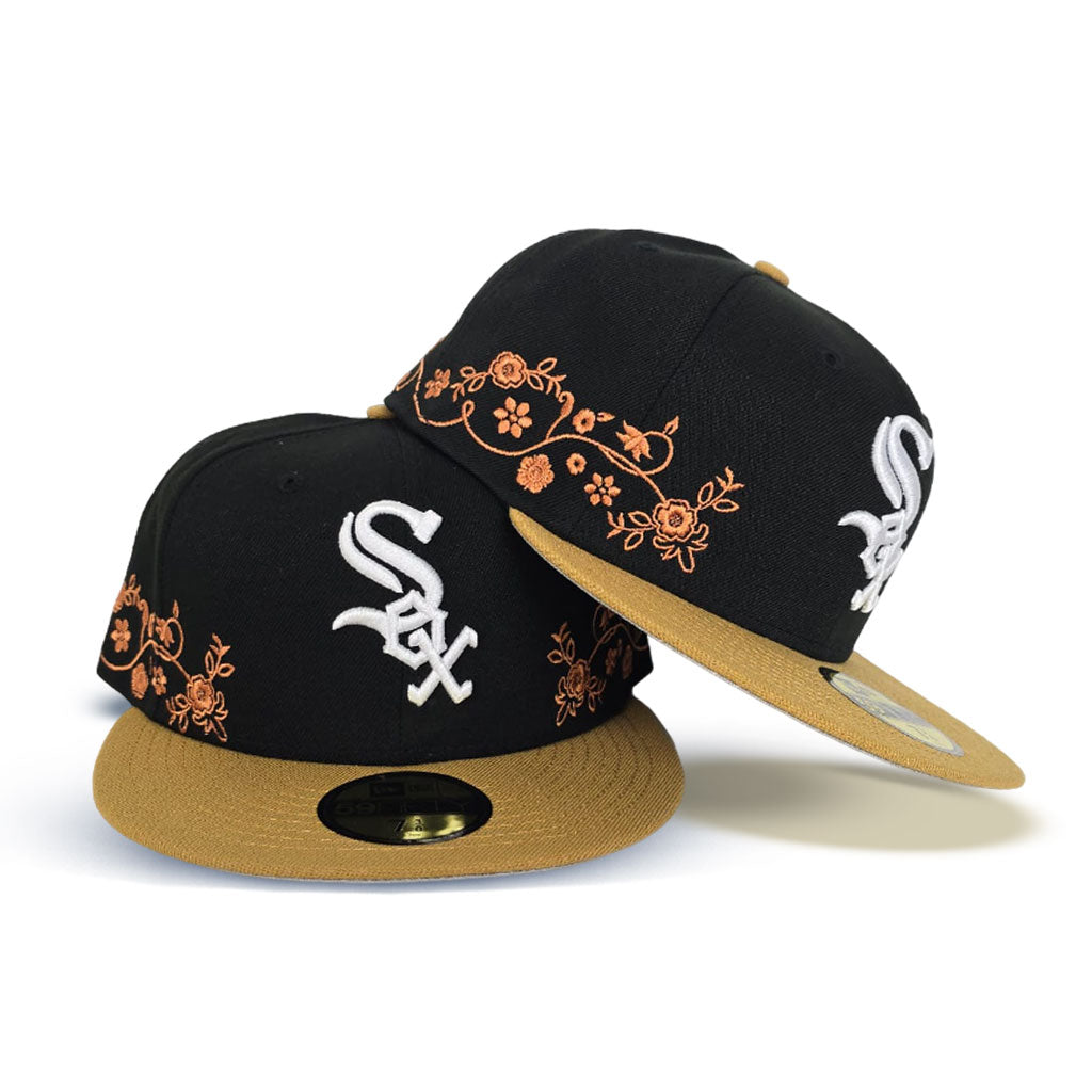 Black Chicago White Sox Floral Tan Visor Gray Bottom New Era 59Fifty Fitted