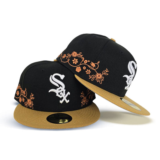 Black Chicago White Sox Floral Tan Visor Gray Bottom New Era 59Fifty Fitted