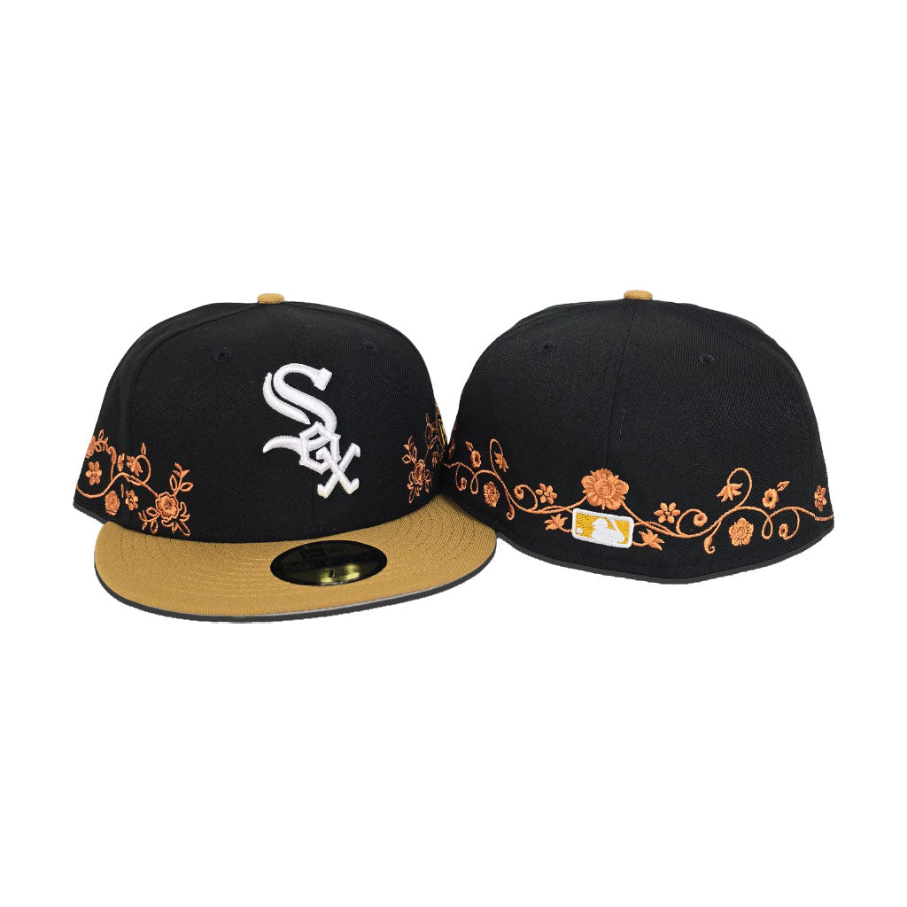 Black Chicago White Sox Floral Tan Visor Gray Bottom New Era 59Fifty Fitted