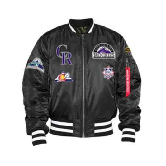 Black Colorado Rockies Alpha Industries X New Era Reversible MA-1 Bomber Jacket