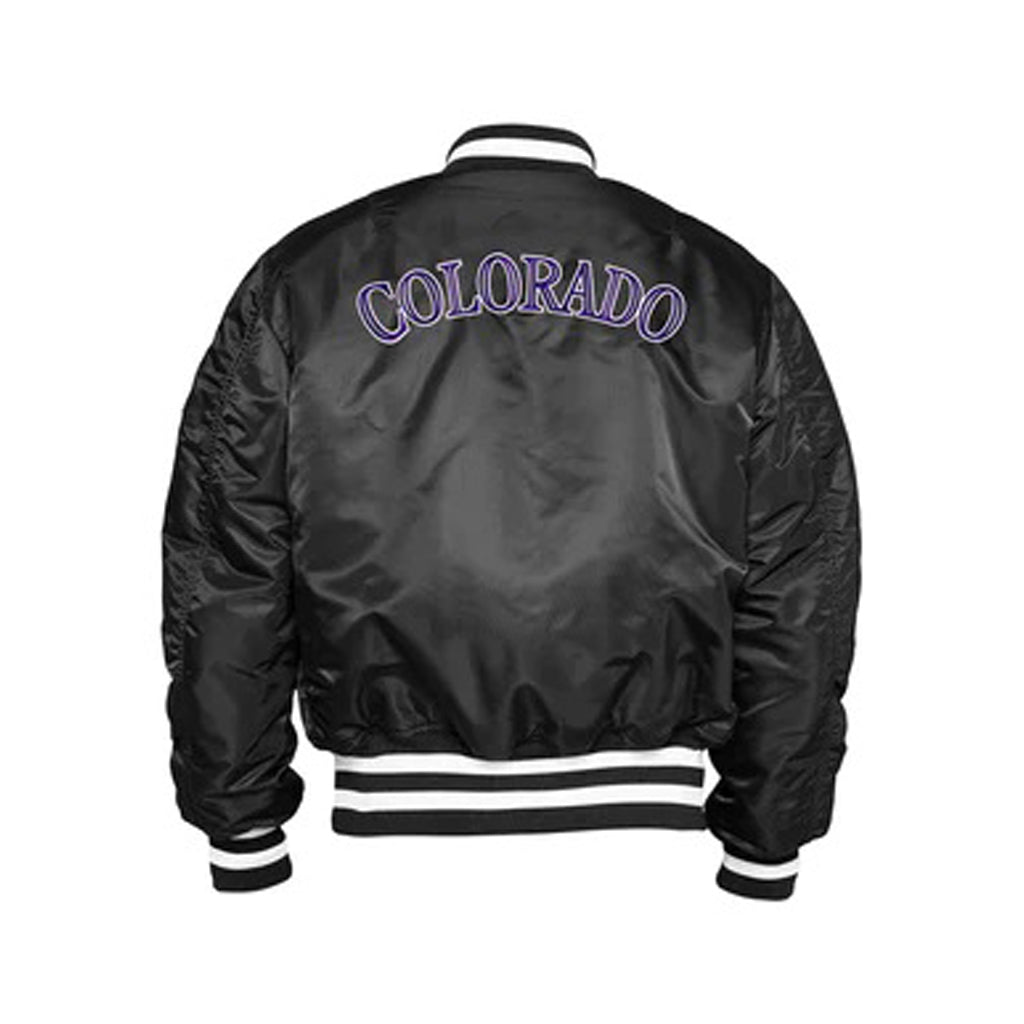 Black Colorado Rockies Alpha Industries X New Era Reversible MA-1 Bomber Jacket